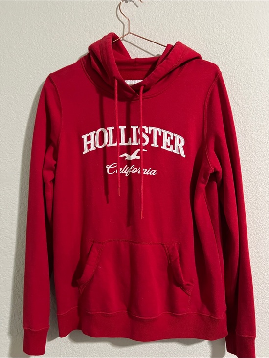 Hollister Sweaters - Hollister Red Pullover Hoodie with White Logo